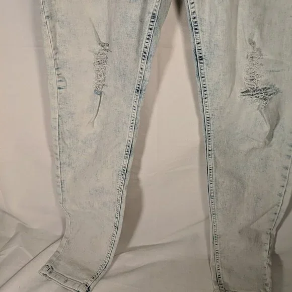 Jeaniologie Acid Wash Blue Denim High Rise Skinny Jeans Distressed Women's 14 - Picture 6 of 16